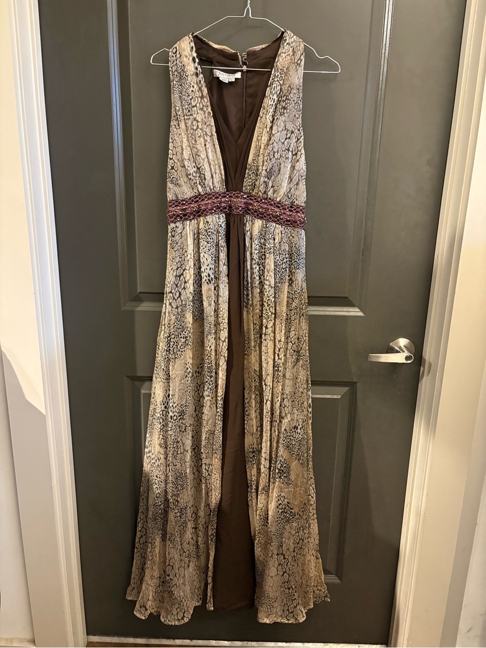 Kay Unger Brown Dress with Neutral Trim